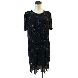 JMD Women’s size 1X Vintage Embellished Chiffon Cocktail Shift Dress Whimsygoth